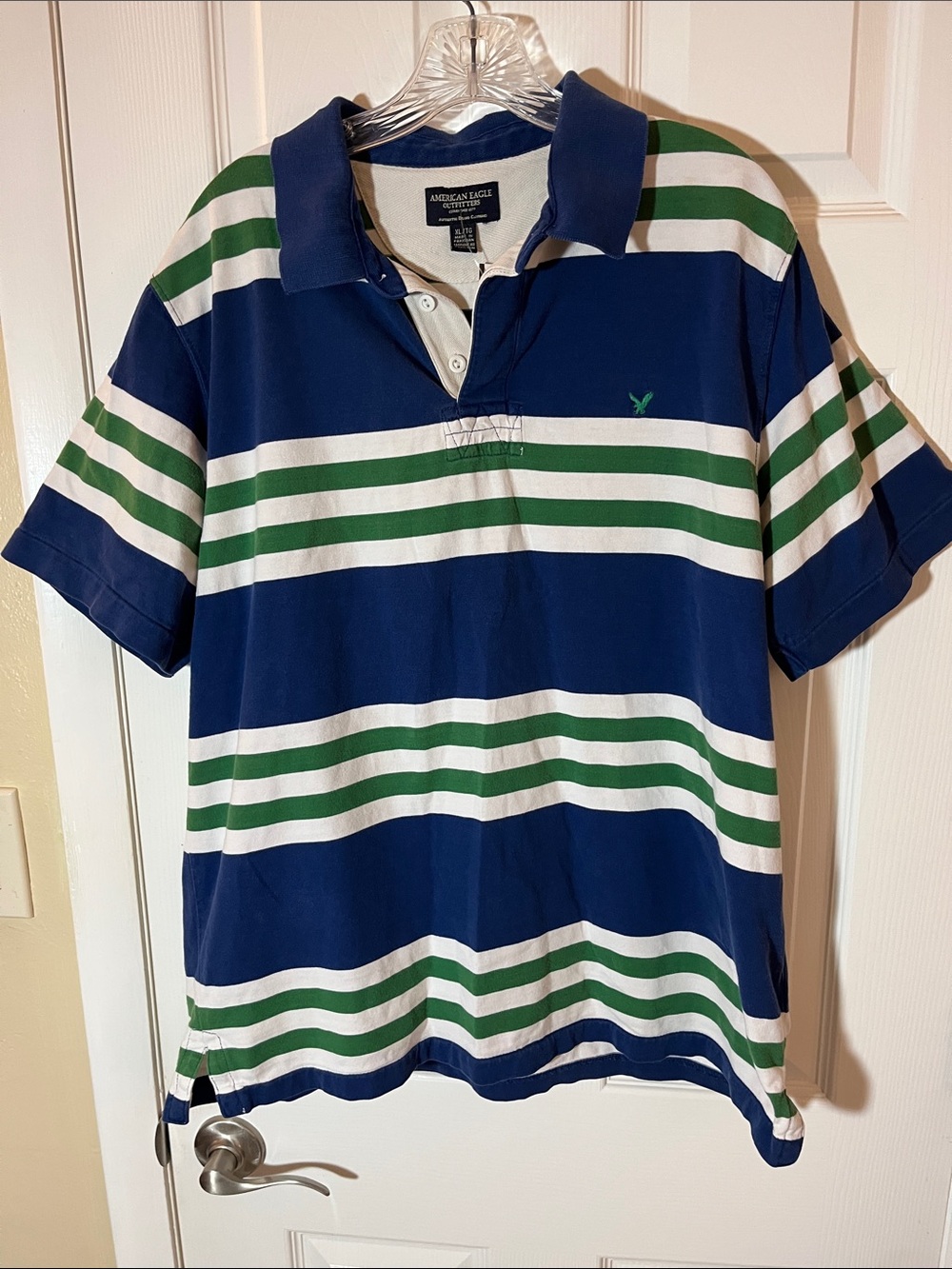 American Eagle outfitters VTG men’s polo shirt short slv cotton blue green XL